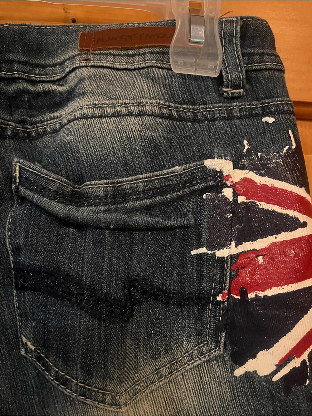 Almost Famous Dark Blue Skinny Jeans with Red & White Flag Accent - Picture 6 of 10